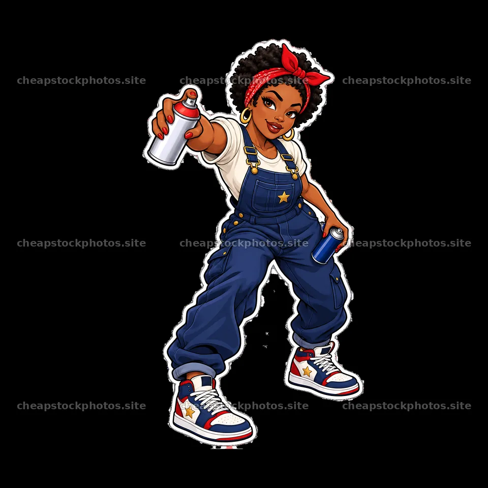Patriotic graffiti sprayer with spray can and stylish outfit – stock photos 7746x7746