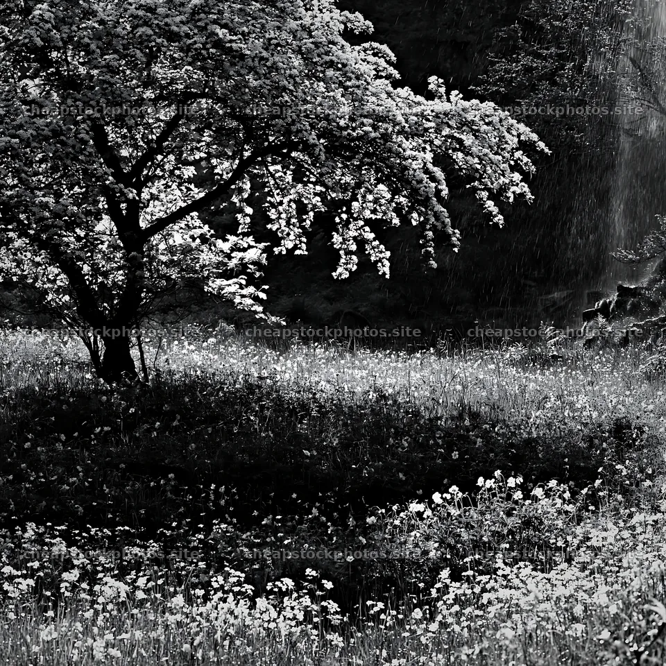 Early leaf meadow with tree and flowers during spring – stock photos 7938x7938