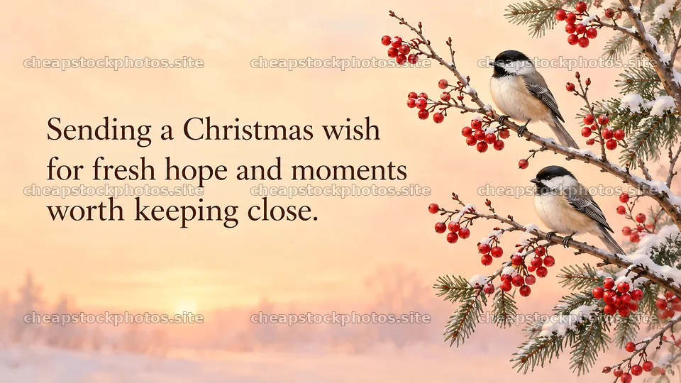 Christmas Greeting with Chickadees and Winter Berries – stock photos 10324x5812