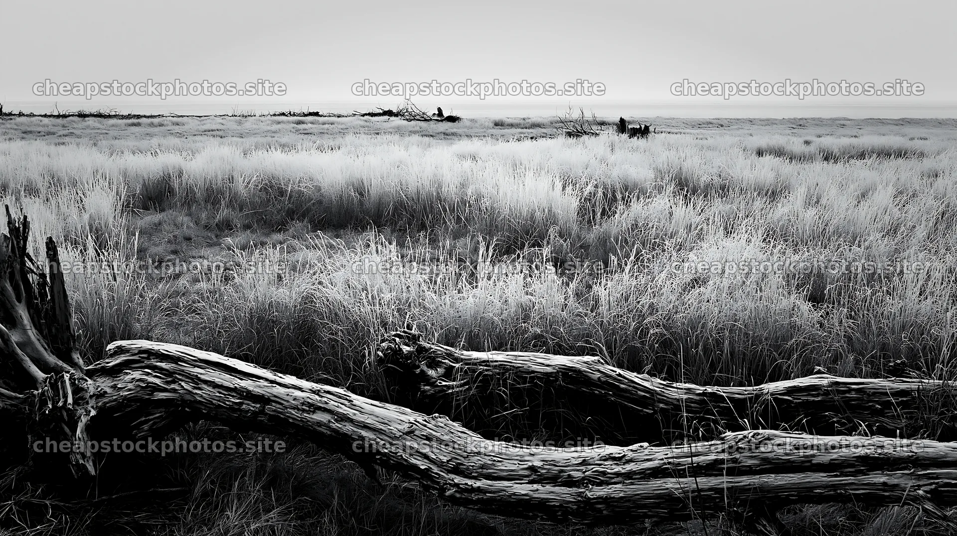 Chiba coastal climate meadow with driftwood in the foreground – stock photos 10608x5938
