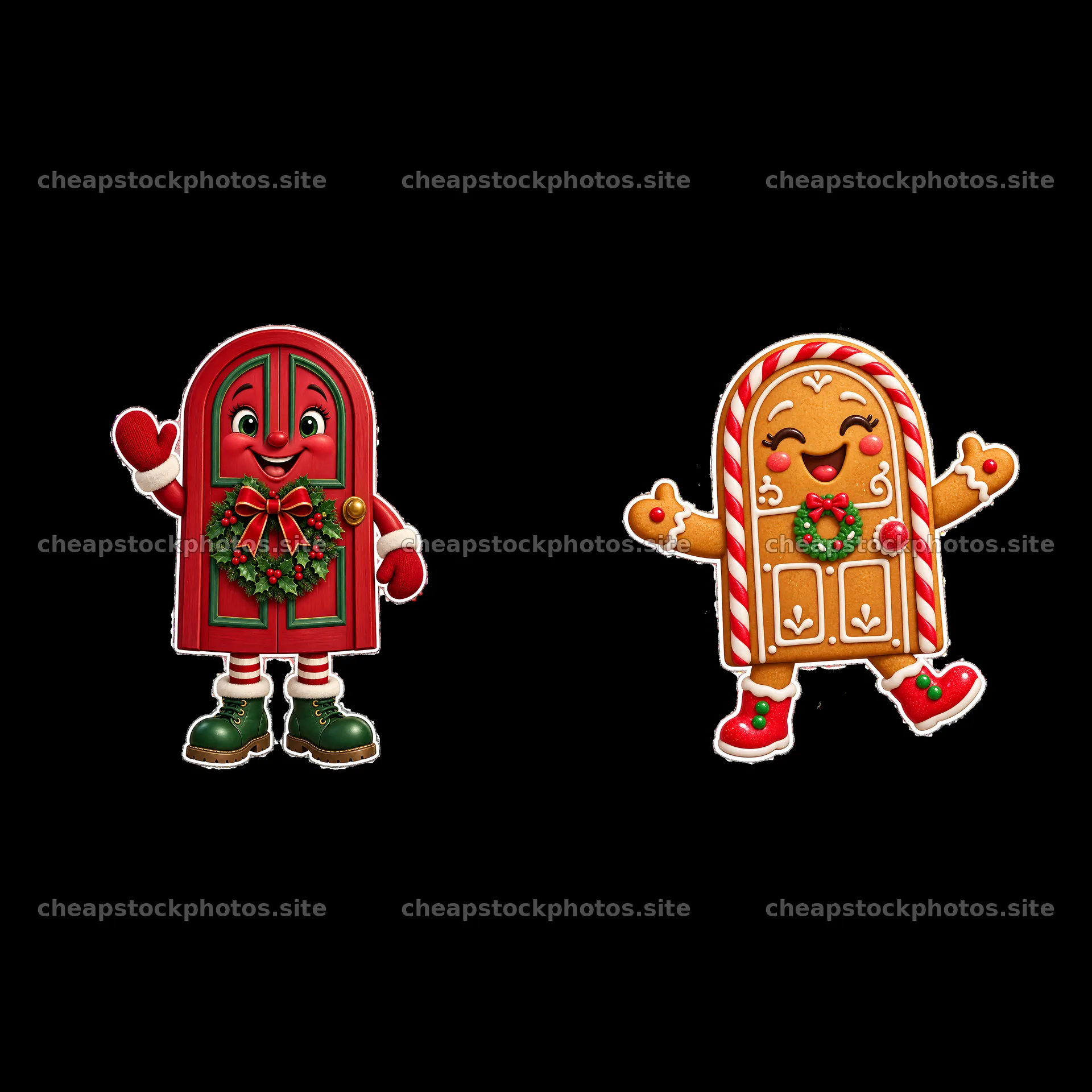 Christmas door and gingerbread character cartoon stickers – stock photos 7746x7746