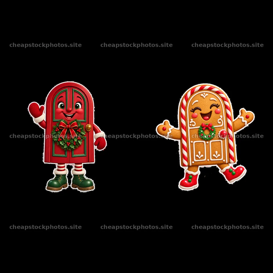 Christmas door and gingerbread character cartoon stickers – stock photos 7746x7746