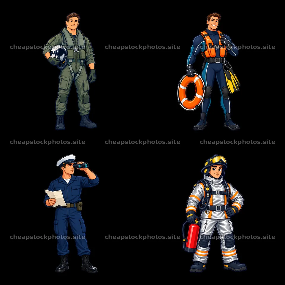 Cartoon stickers of military personnel on an aircraft carrier – stock photos 7746x7746