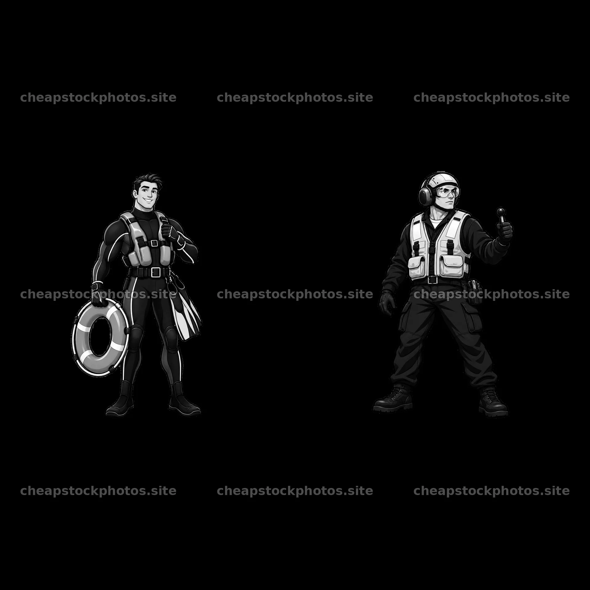 Rescue marine and flight deck officer on aircraft carrier – stock photos 7746x7746