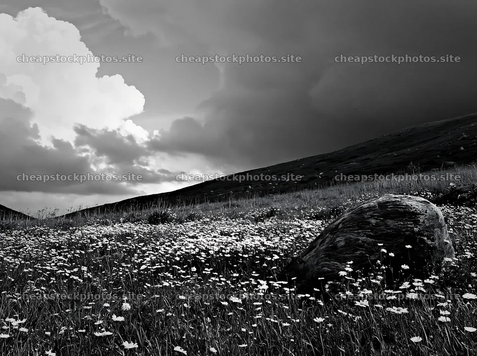 Aomori climate resilient meadow with boulder is lush and green – stock photos 9174x6866
