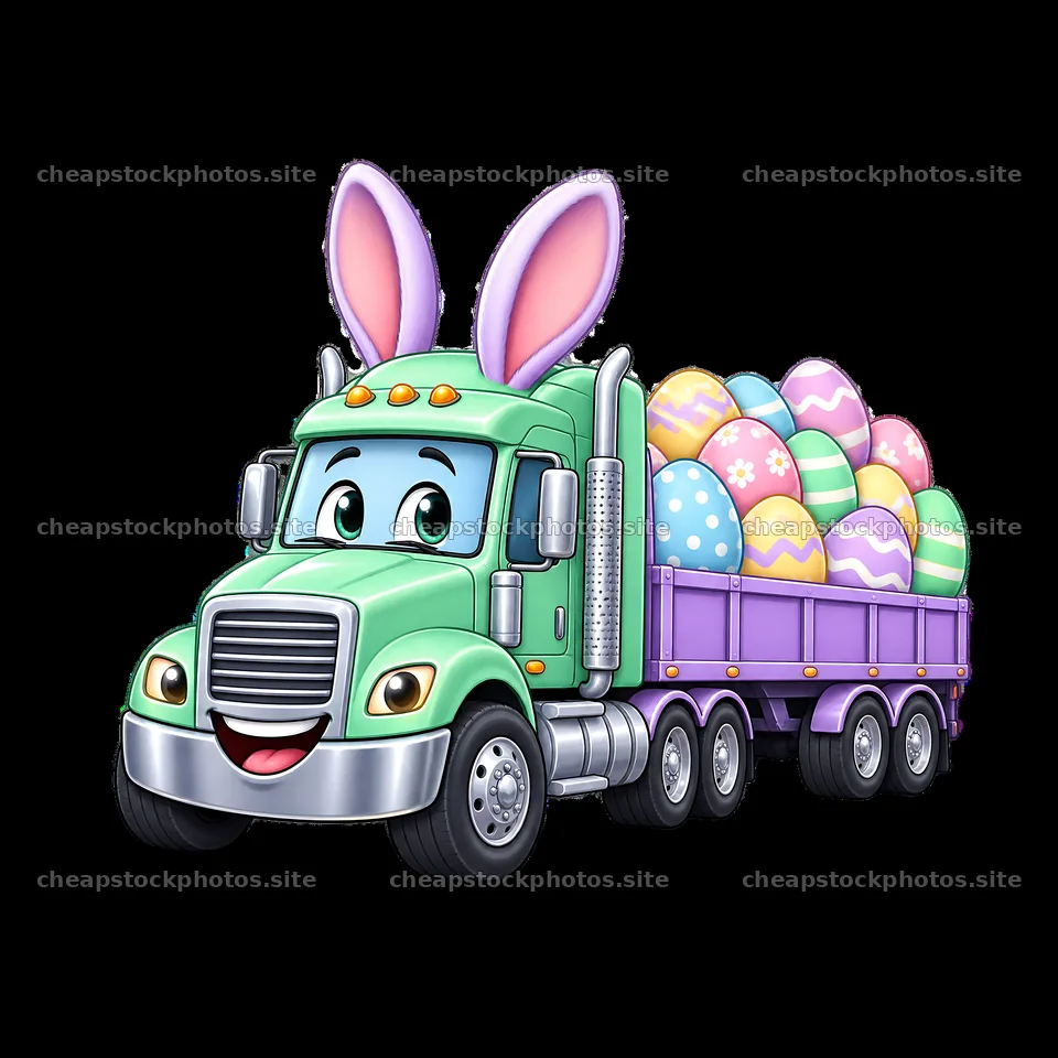 Easter truck with bunny ears carrying colorful eggs – stock photos 7746x7746