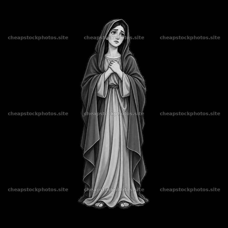 Mary mourning at the foot of the cross with hands clasped – stock photos 7746x7746
