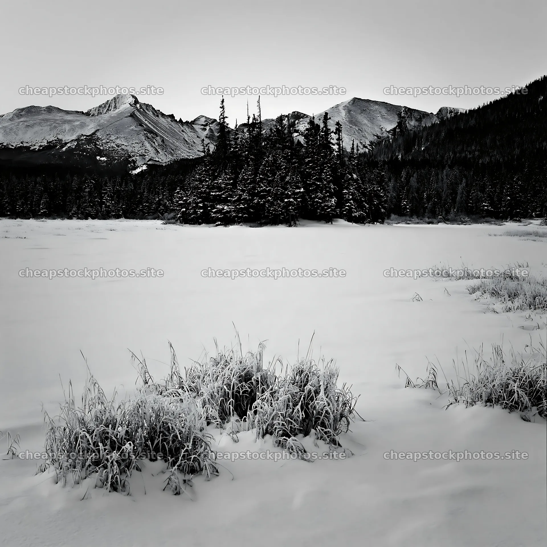 Snowy Rocky Mountain Park meadow with forest and mountains – stock photos 7938x7938