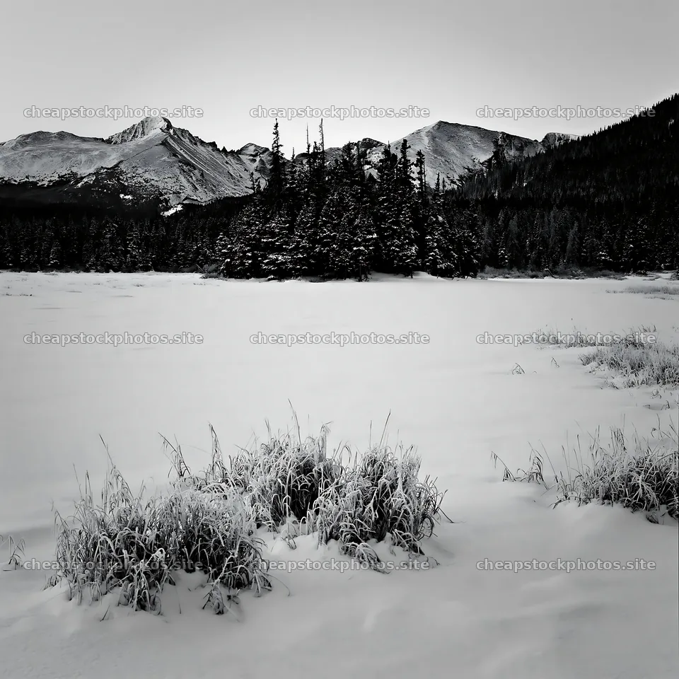 Snowy Rocky Mountain Park meadow with forest and mountains – stock photos 7938x7938