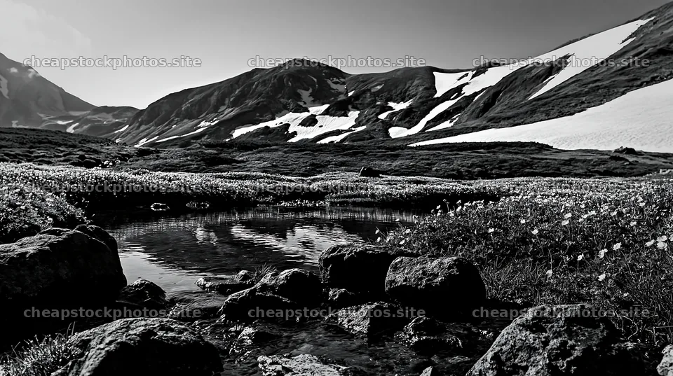 Toyama alpine meadow snowmelt rock foreground – stock photos 10608x5938