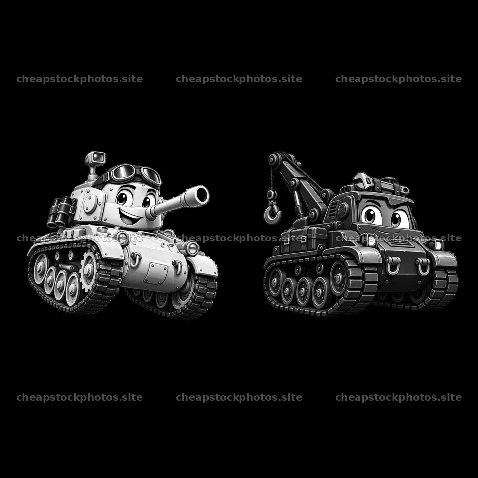 Two cartoon tanks are illustrated side by side – stock photos 7746x7746
