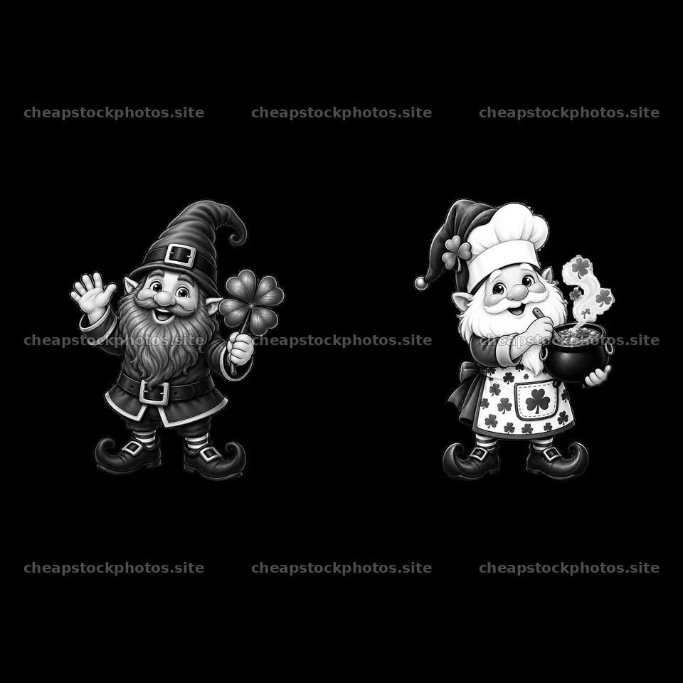 St. Patrick's Day gnome holding a shamrock and pot of gold – stock photos 7746x7746