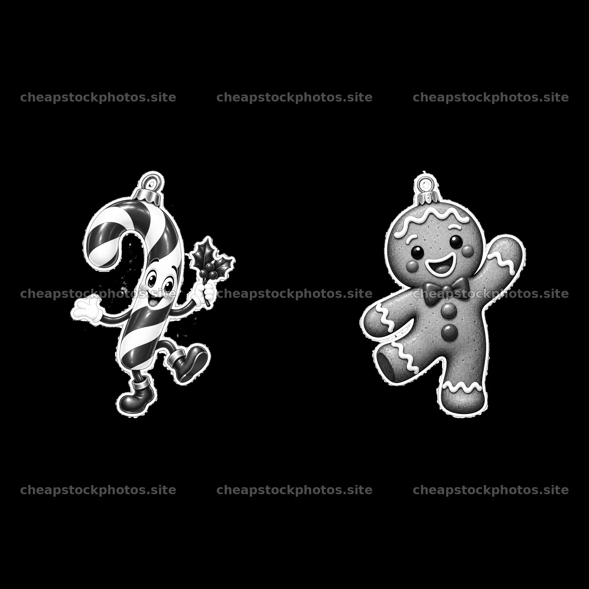 Candy cane and gingerbread man holiday ornament stickers – stock photos 7746x7746
