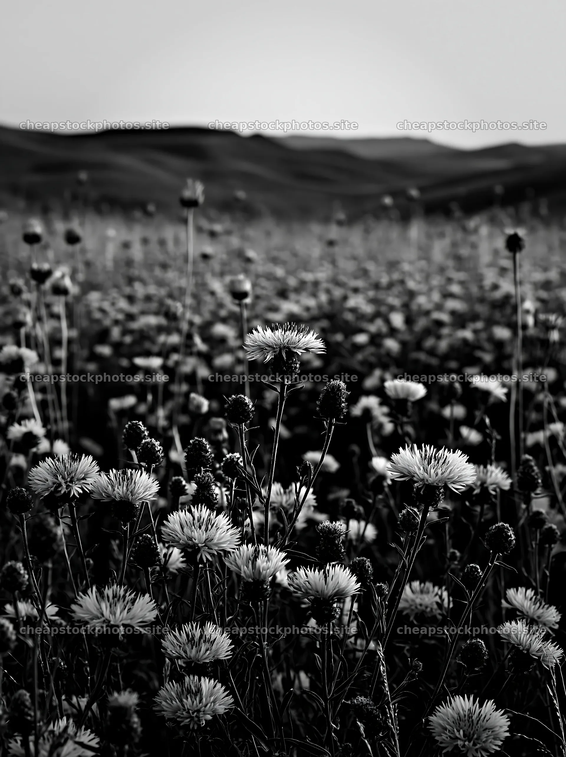 Violet knapweed meadow with mountains in the background – stock photos 6866x9174