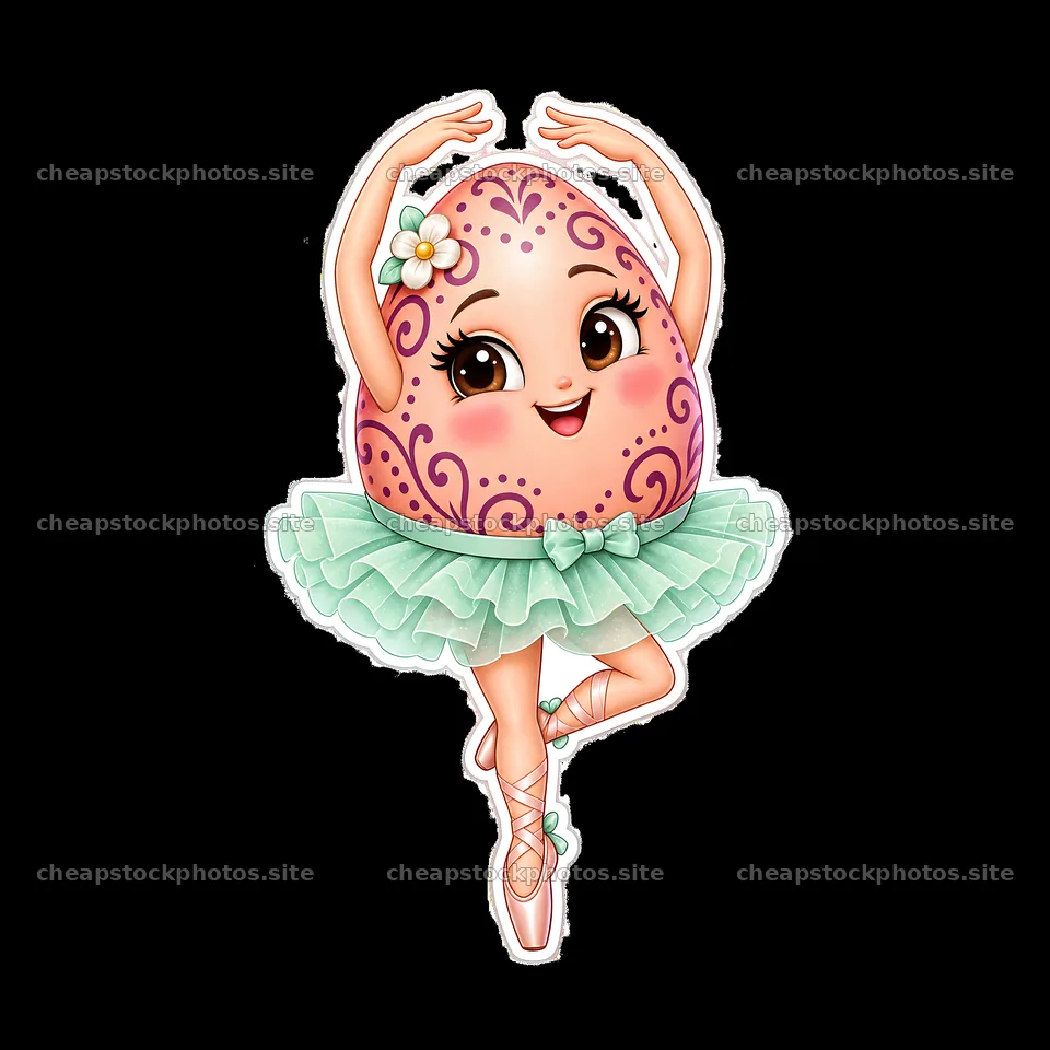 Ballet dancing Easter egg character with tutu and smiling face – stock photos 7746x7746