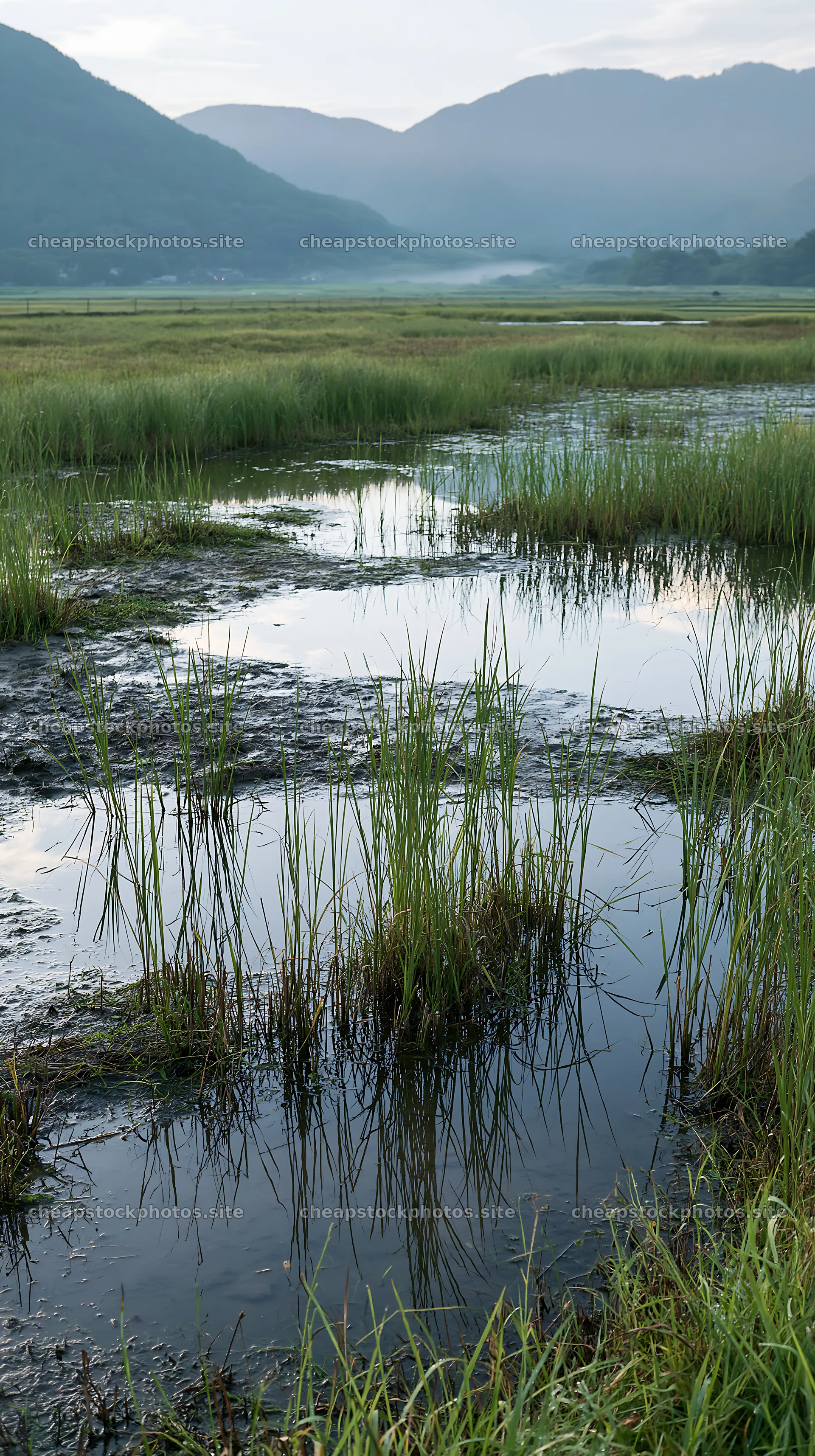 Reeds in Shiga wetland meadow for climate adaptation initiatives – stock photos 5938x10608