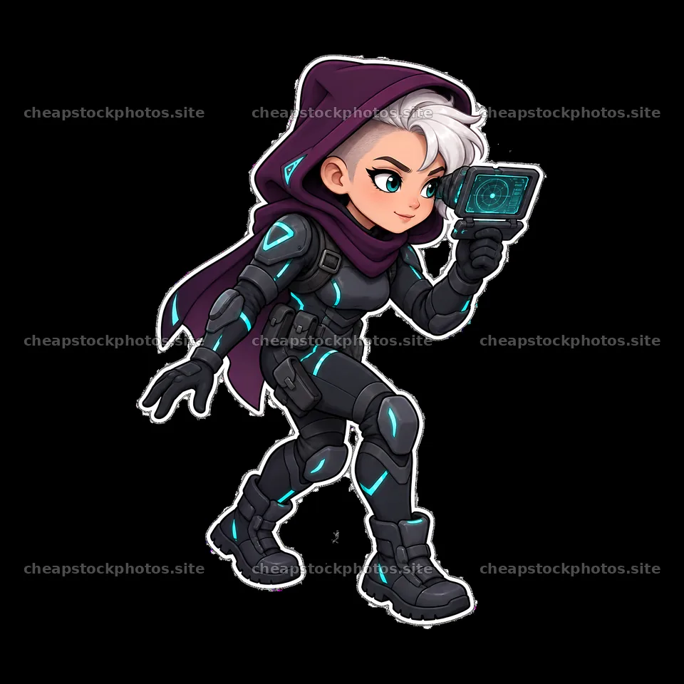 Kawaii futuristic super-soldier with a handheld device – stock photos 7746x7746