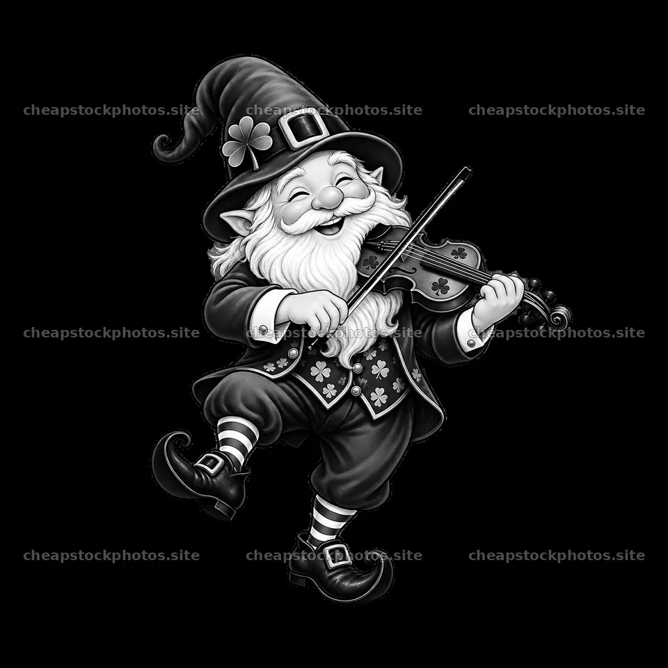 St. Patrick's Day gnome playing violin with joyful expression – stock photos 7746x7746