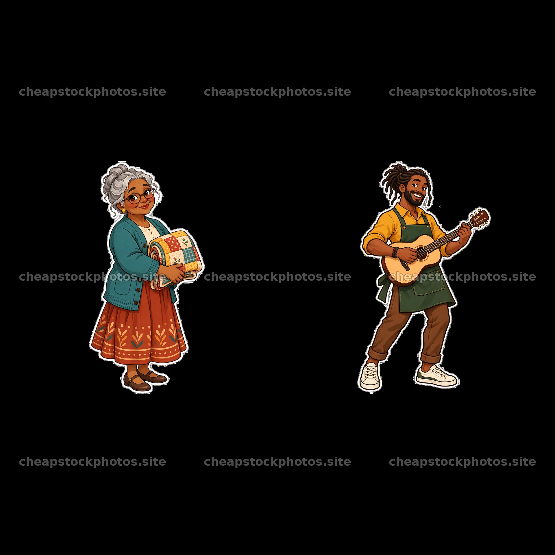 Grandmother with blanket and grandson playing guitar – stock photos 7746x7746