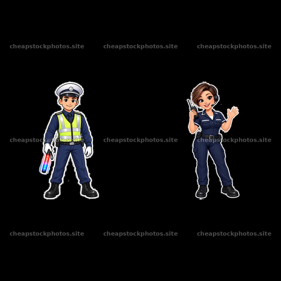 Police officers with accessories in a cartoon sticker illustration – stock photos 7746x7746