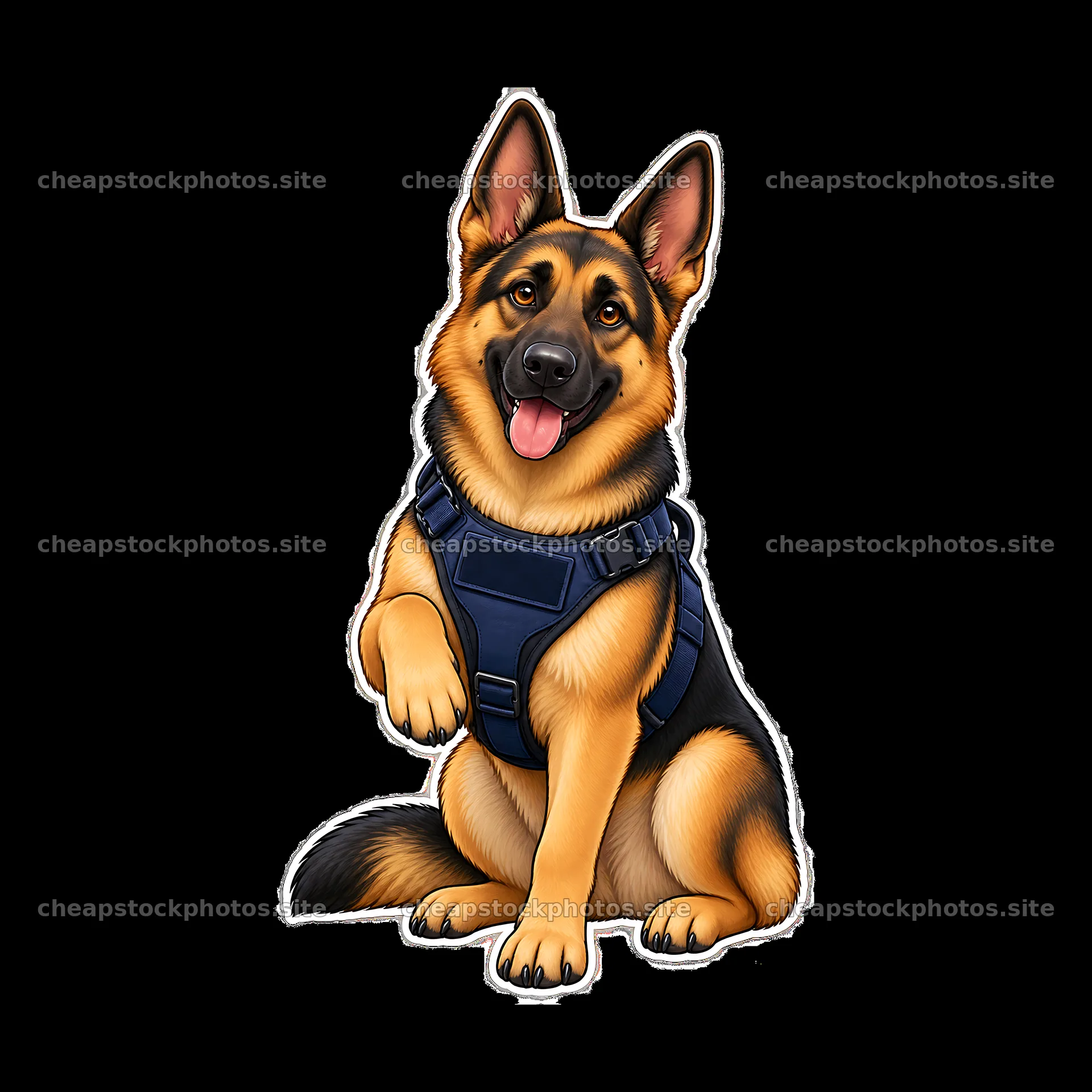 Cute police dog in tactical vest sitting and ready for action – stock photos 7746x7746