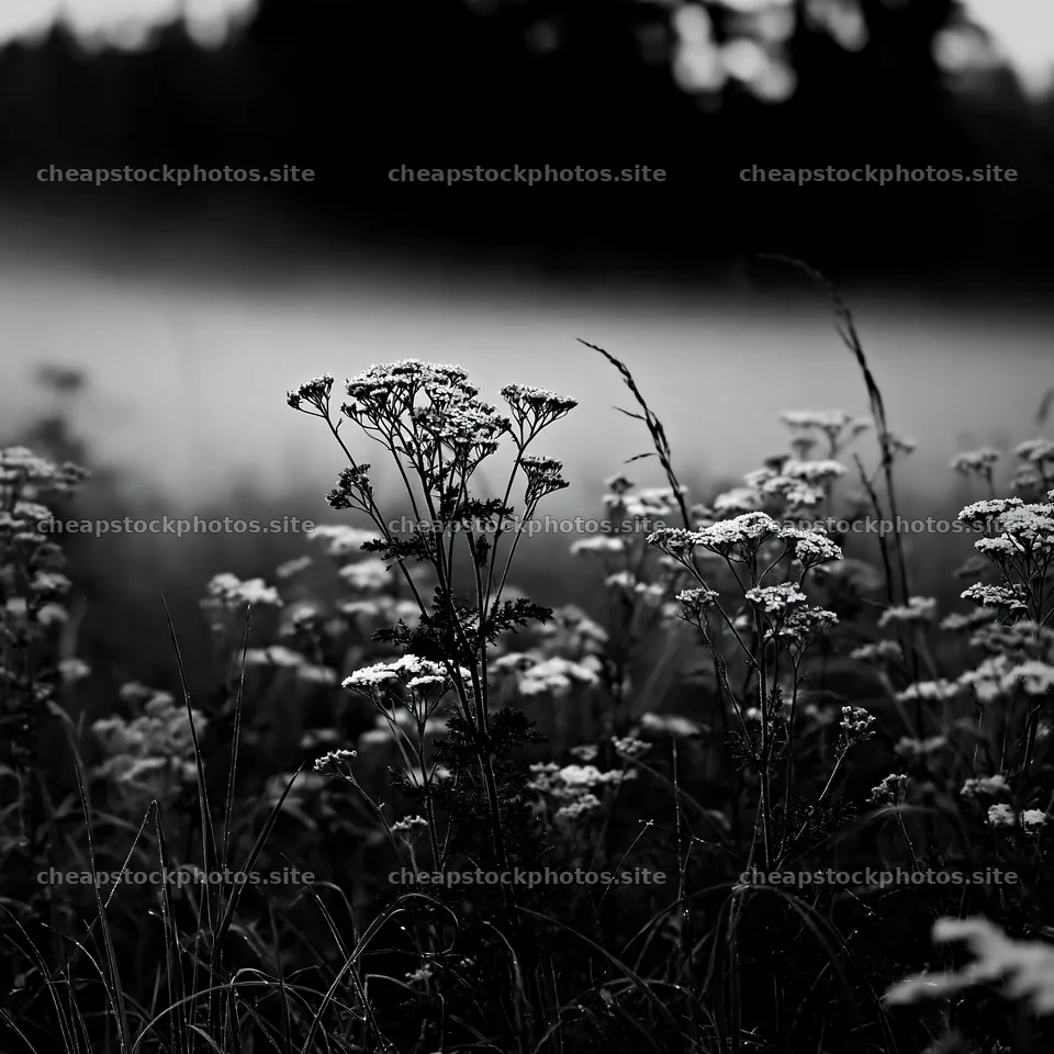 Yarrow meadow bloom in a black and white landscape – stock photos 7938x7938