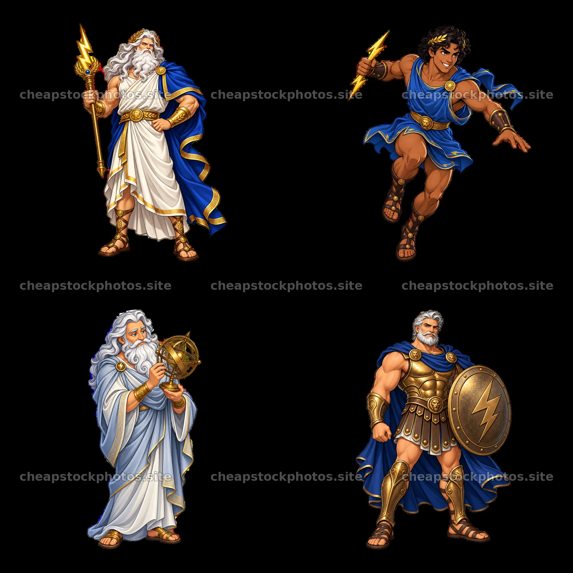 Zeus and his heroes in a cartoon sticker collection layout – stock photos 7746x7746