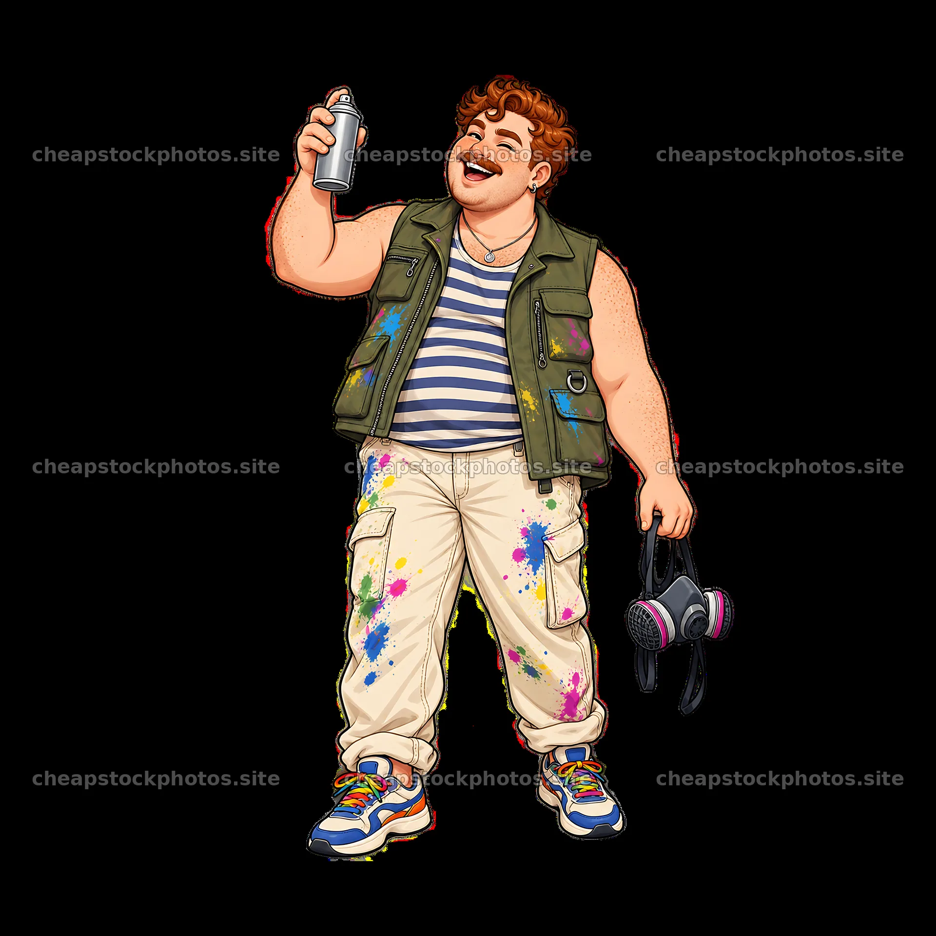 Gay graffiti artist holding spray can and respirator in urban setting – stock photos 7746x7746
