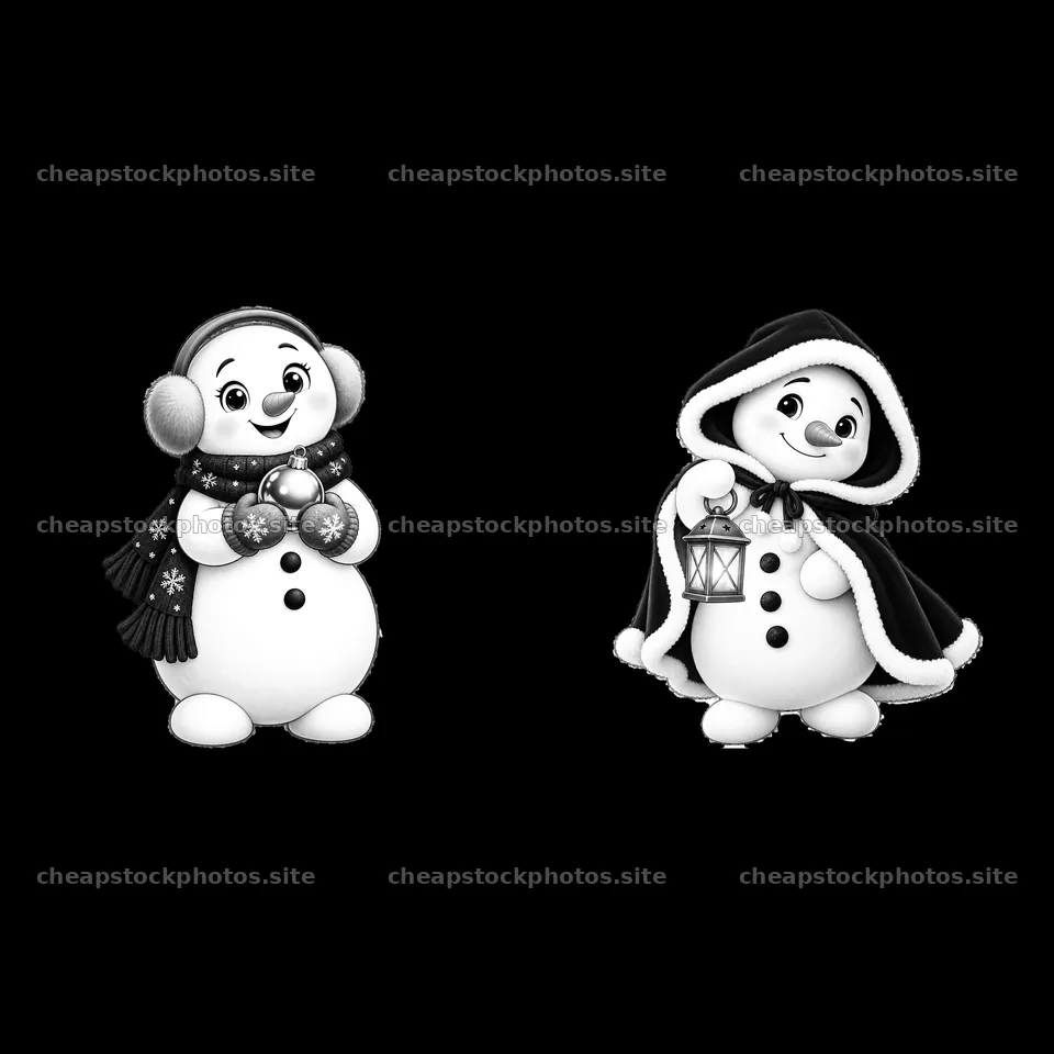 Snowman character duo with accessories for Christmas celebration – stock photos 7746x7746