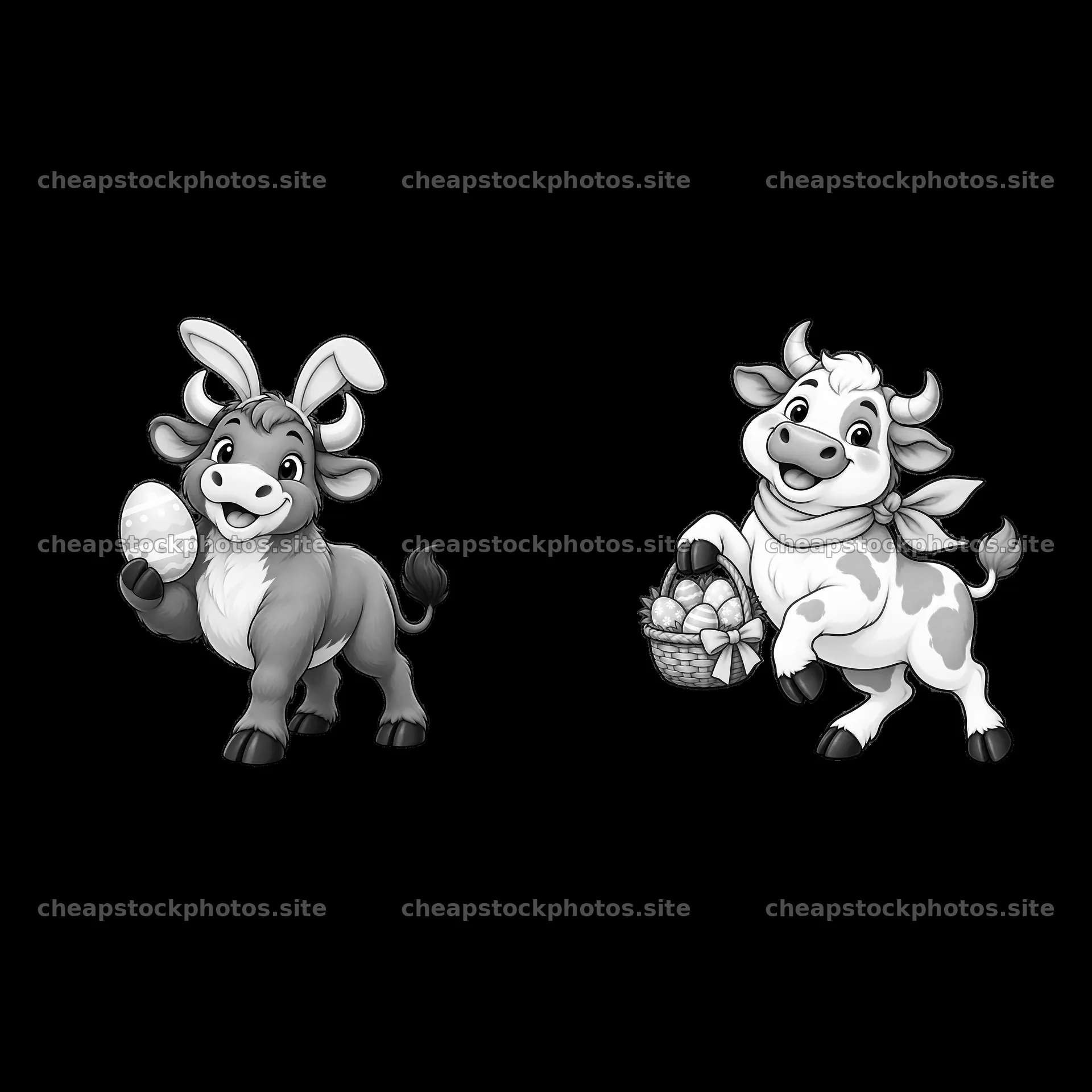 Easter oxes with baskets and eggs celebrating the holiday – stock photos 7746x7746