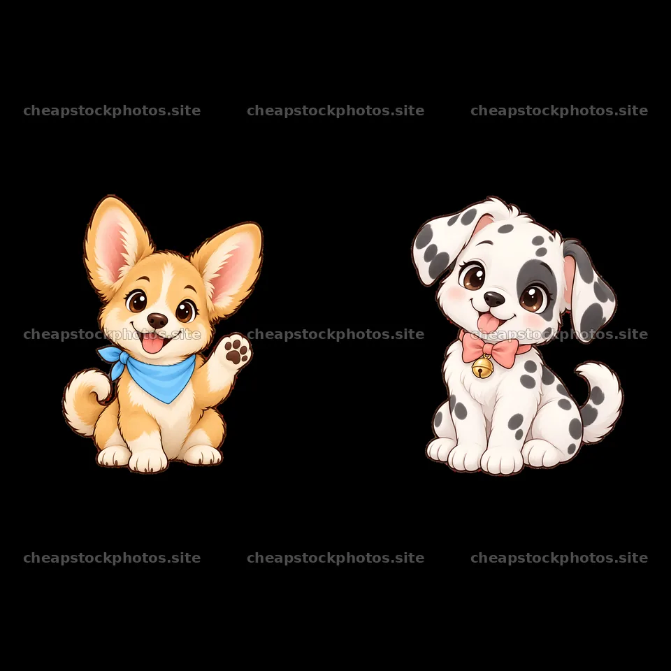 Cute cartoon dogs with blue and pink accessories in a pair – stock photos 7746x7746
