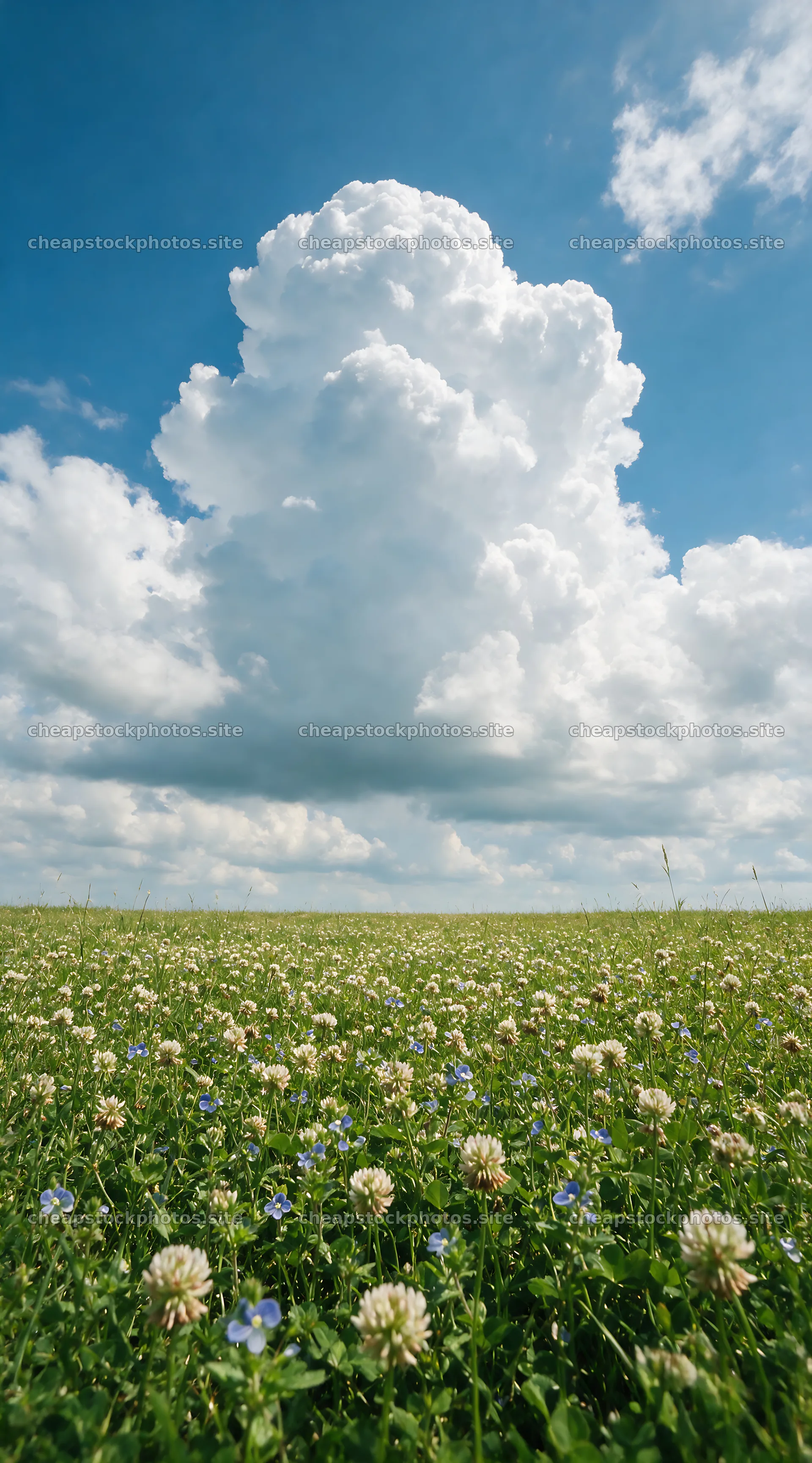 Clover speedwell meadow under a bright blue sky – stock photos 5916x10648