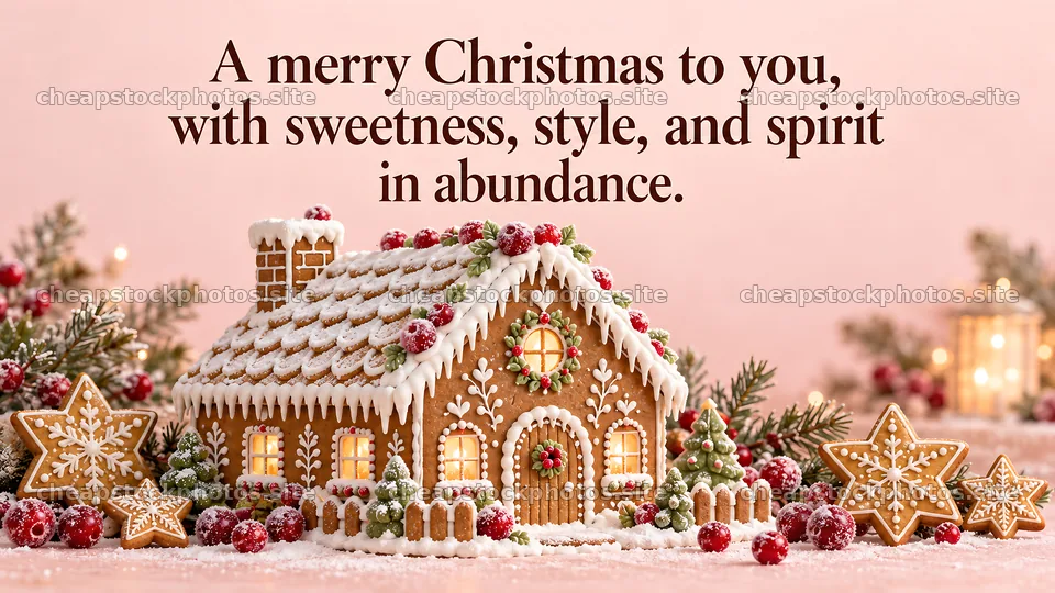 Merry Christmas Gingerbread House Greeting – stock photos 10324x5812