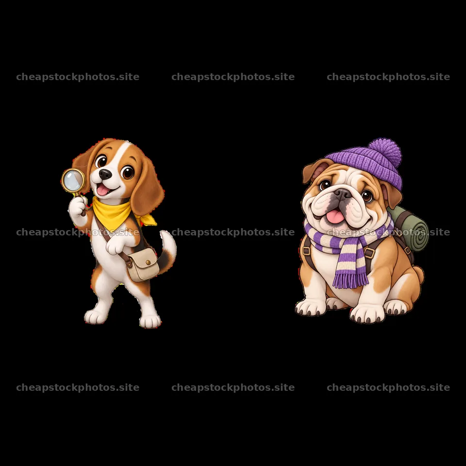 Cute K-9 dogs in travel gear with accessories and expressions – stock photos 7746x7746
