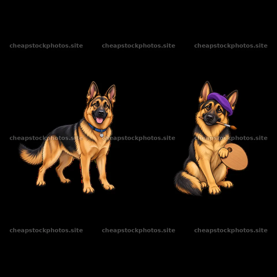 German Shepherd dogs with a frisbee and a playful expression – stock photos 7746x7746