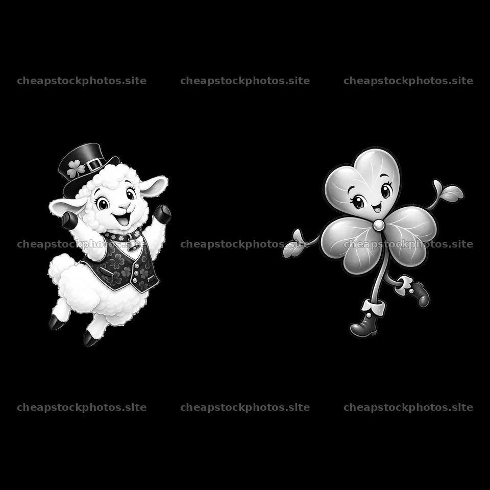 Cartoon sheep and shamrock characters for St. Patrick's Day – stock photos 7746x7746