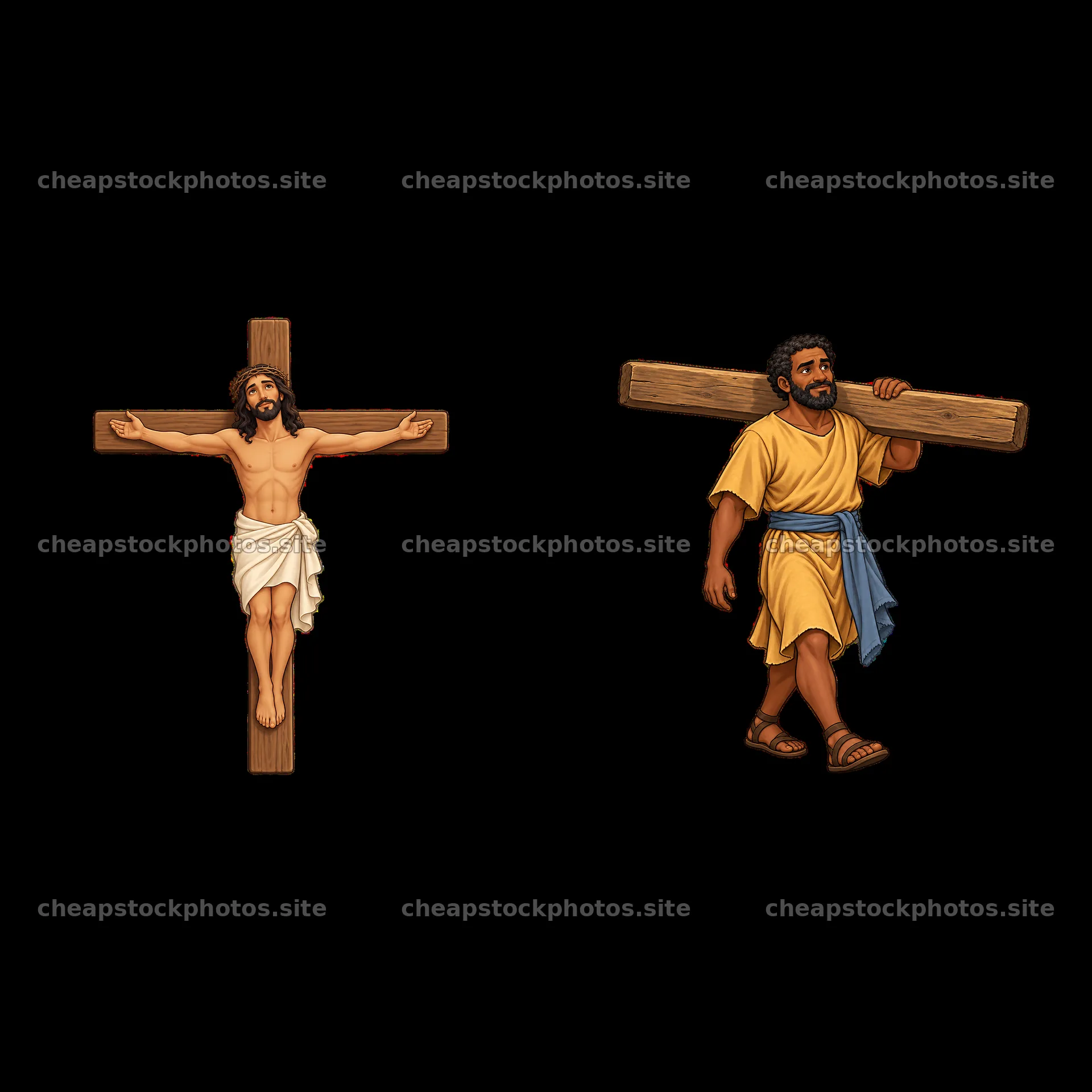 Jesus on the cross and man carrying the cross illustration – stock photos 7746x7746