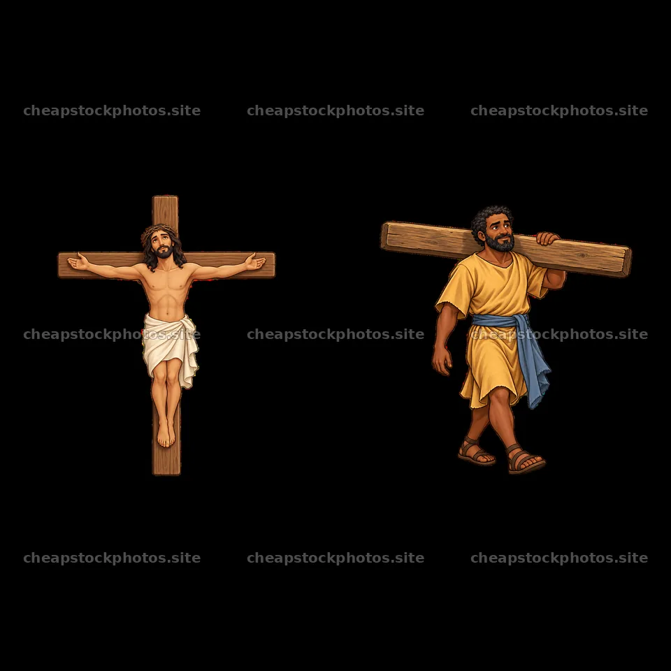 Jesus on the cross and man carrying the cross illustration – stock photos 7746x7746