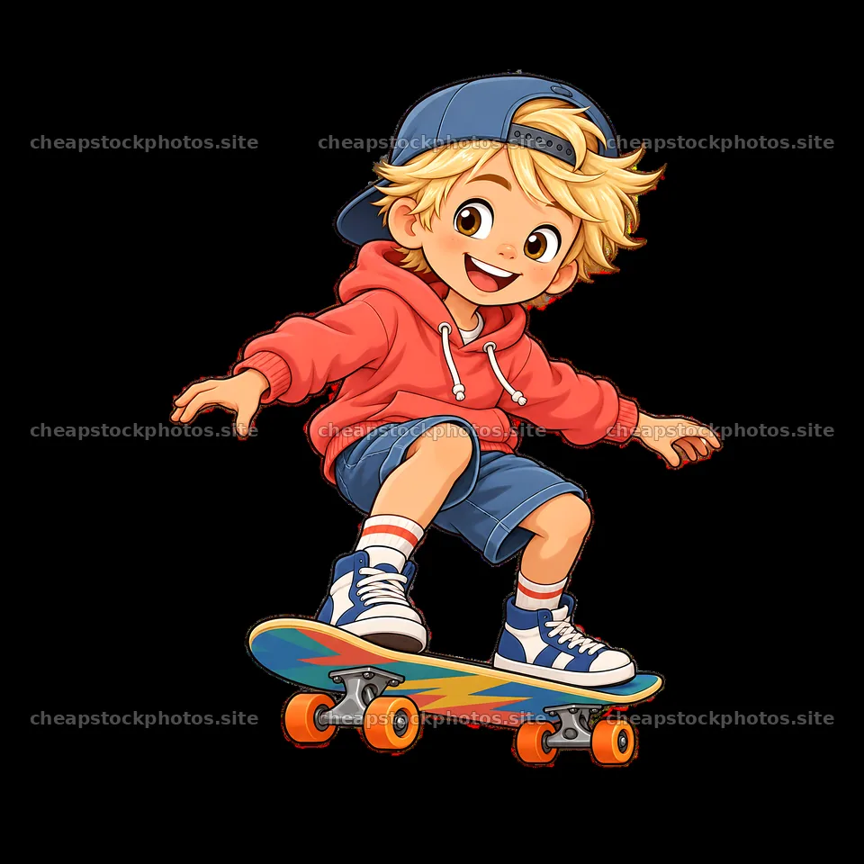 Skateboarding boy with blond hair wearing a cap and hoodie – stock photos 7746x7746