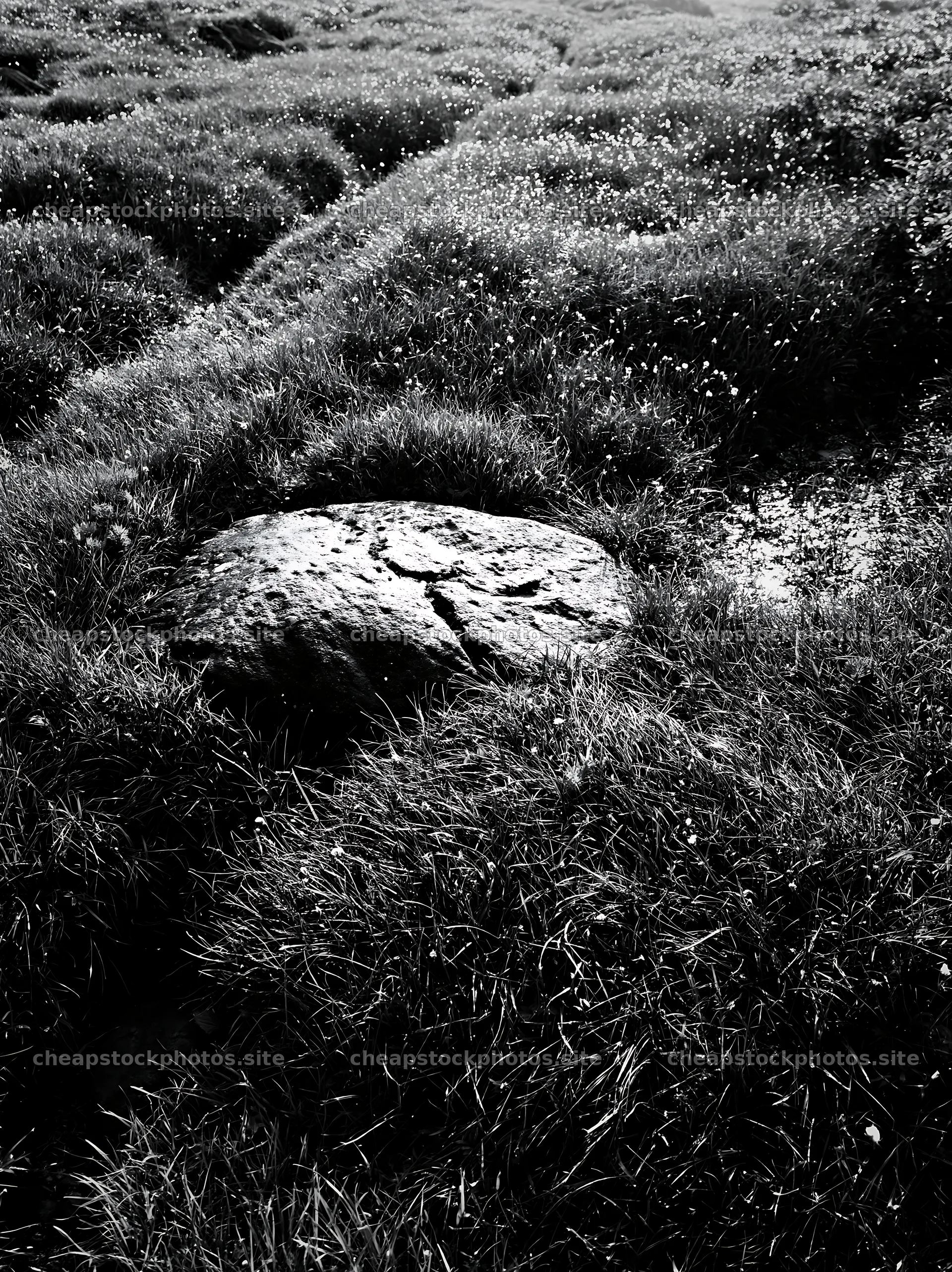 Aomori climate resilient meadow with boulder – stock photos 6866x9174