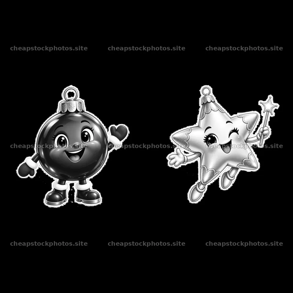 Cartoon Christmas ornament characters smiling and waving – stock photos 7746x7746