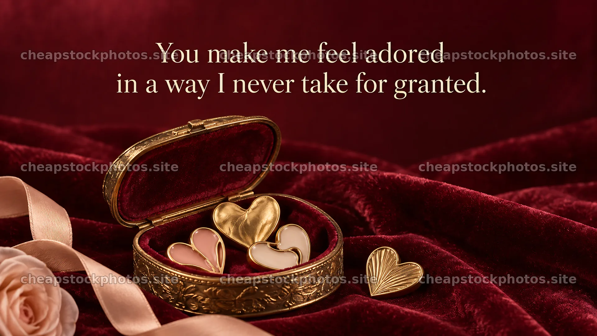 Adored greeting with a gold heart keepsake box – stock photos 10324x5812