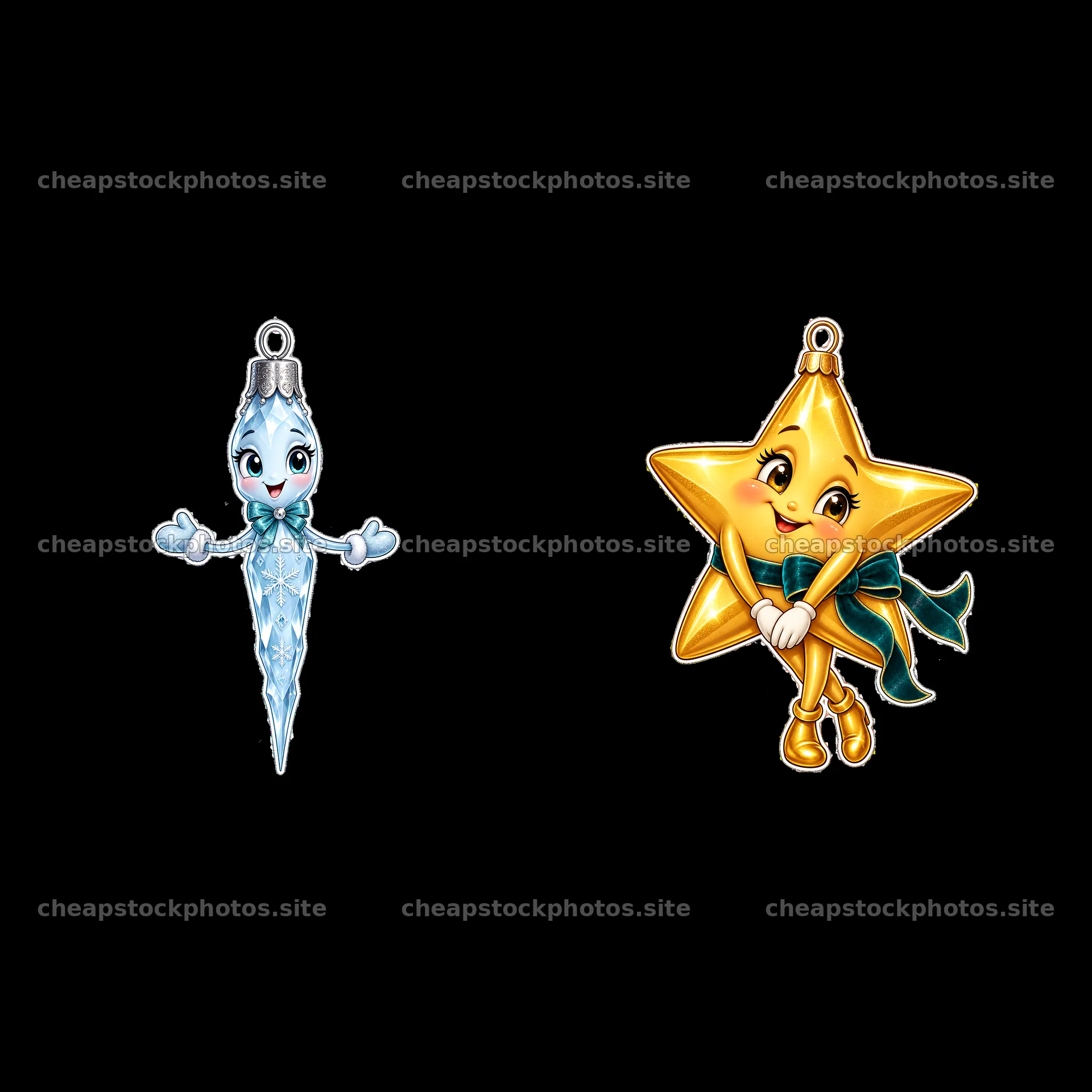 Ice blue ornament and bright yellow star ornament for Christmas – stock photos 7746x7746