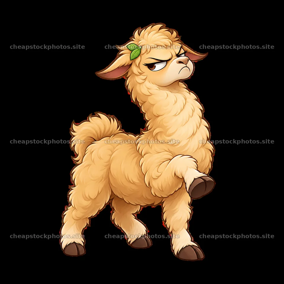 Grumpy llama cartoon character with a distinct pose and expression – stock photos 7746x7746