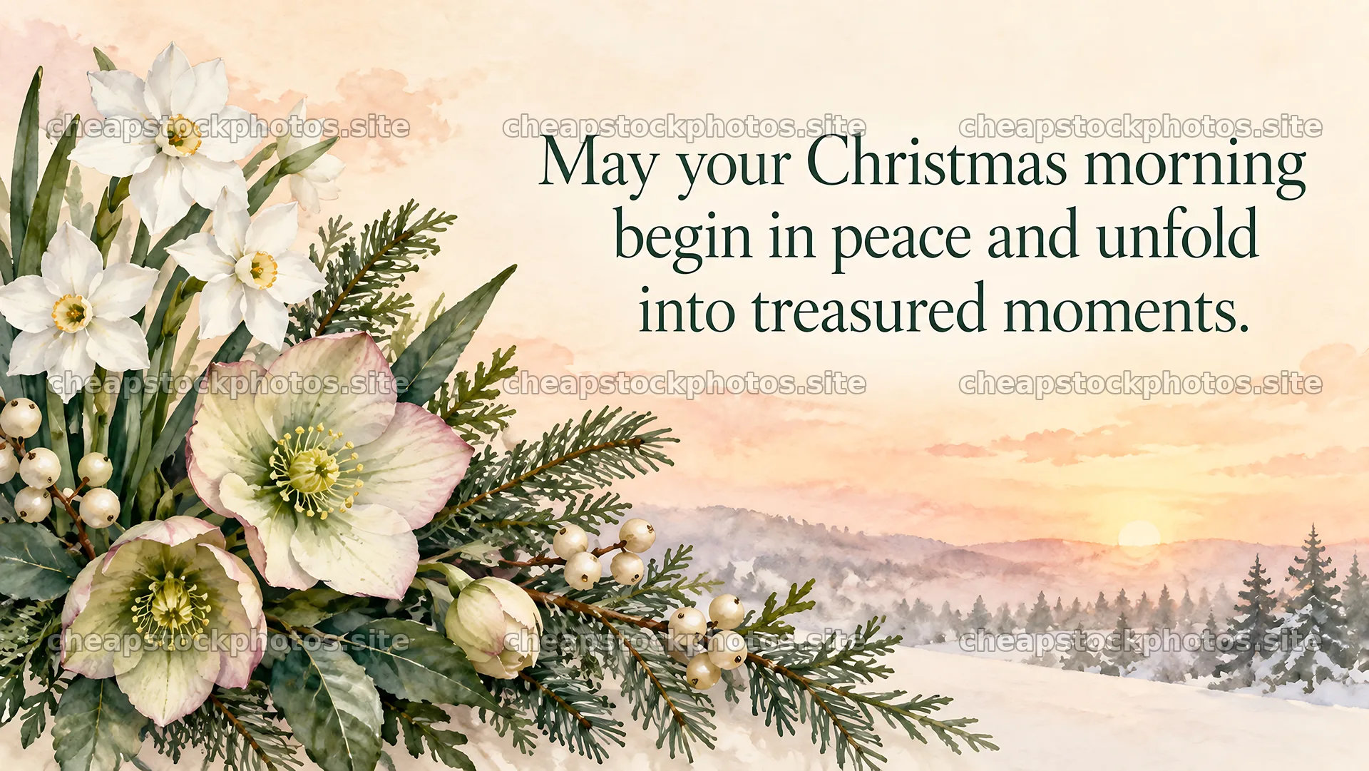 Christmas Morning Greeting with Winter Flowers – stock photos 10324x5812