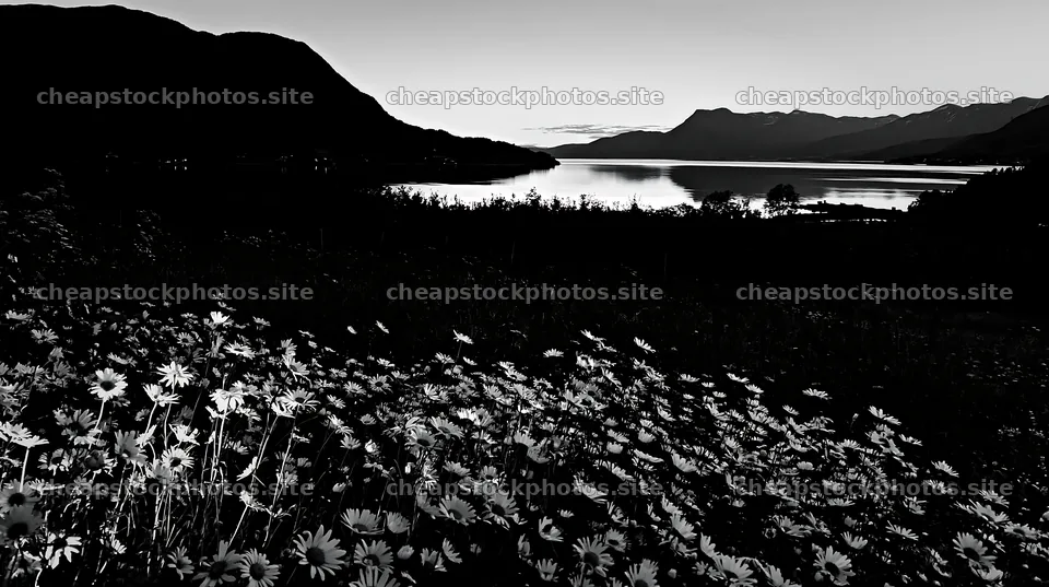 Fjord orchard meadow under a sunset sky – stock photos 10608x5938
