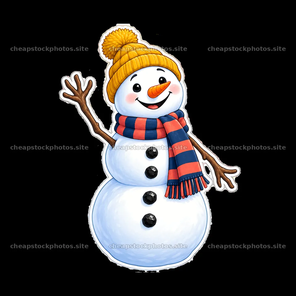 Cartoon snowman waving with hat and scarf – stock photos 7746x7746
