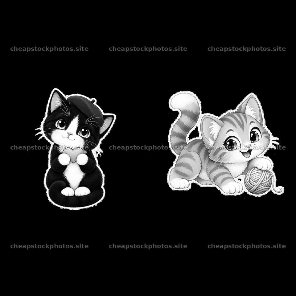 Kawaii cat stickers with playful poses and expressions – stock photos 7746x7746