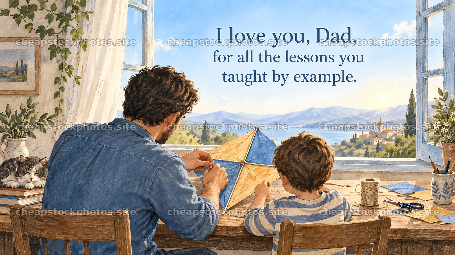 Father and Child Make a Kite Together – stock photos 10331x5808