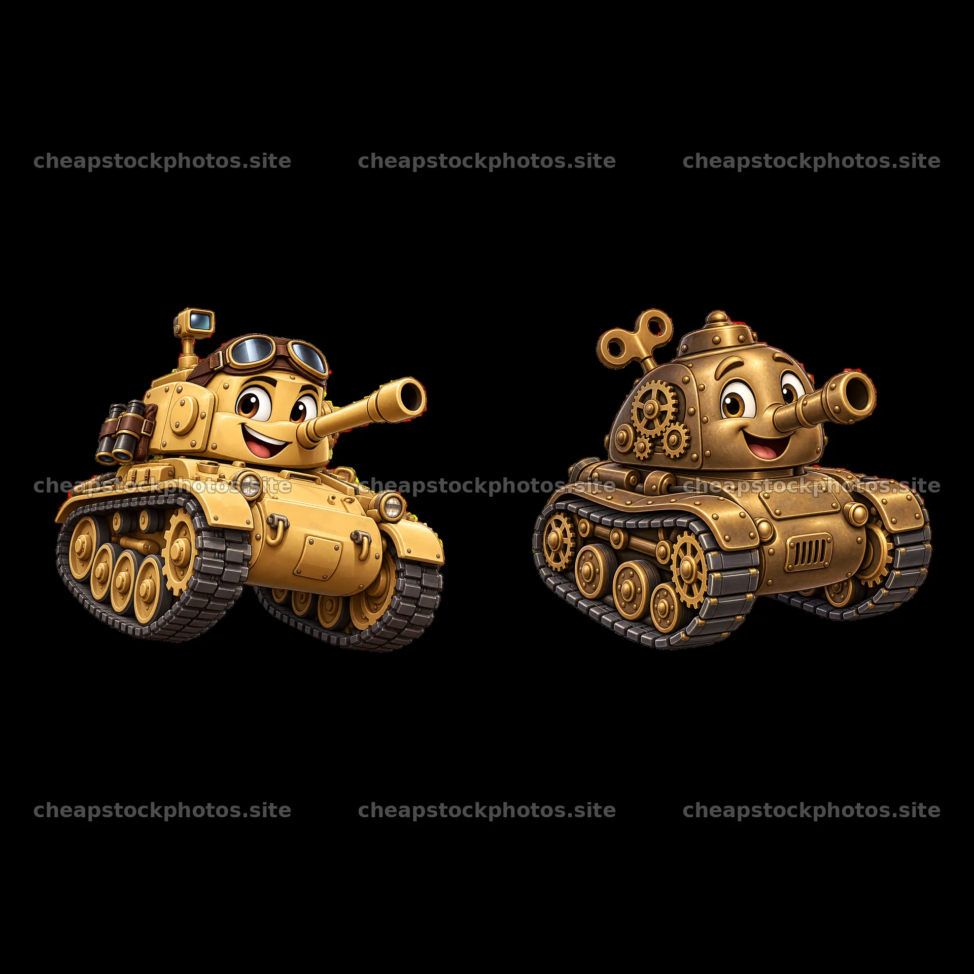 Cartoon tank characters with smiling faces and unique designs – stock photos 7746x7746
